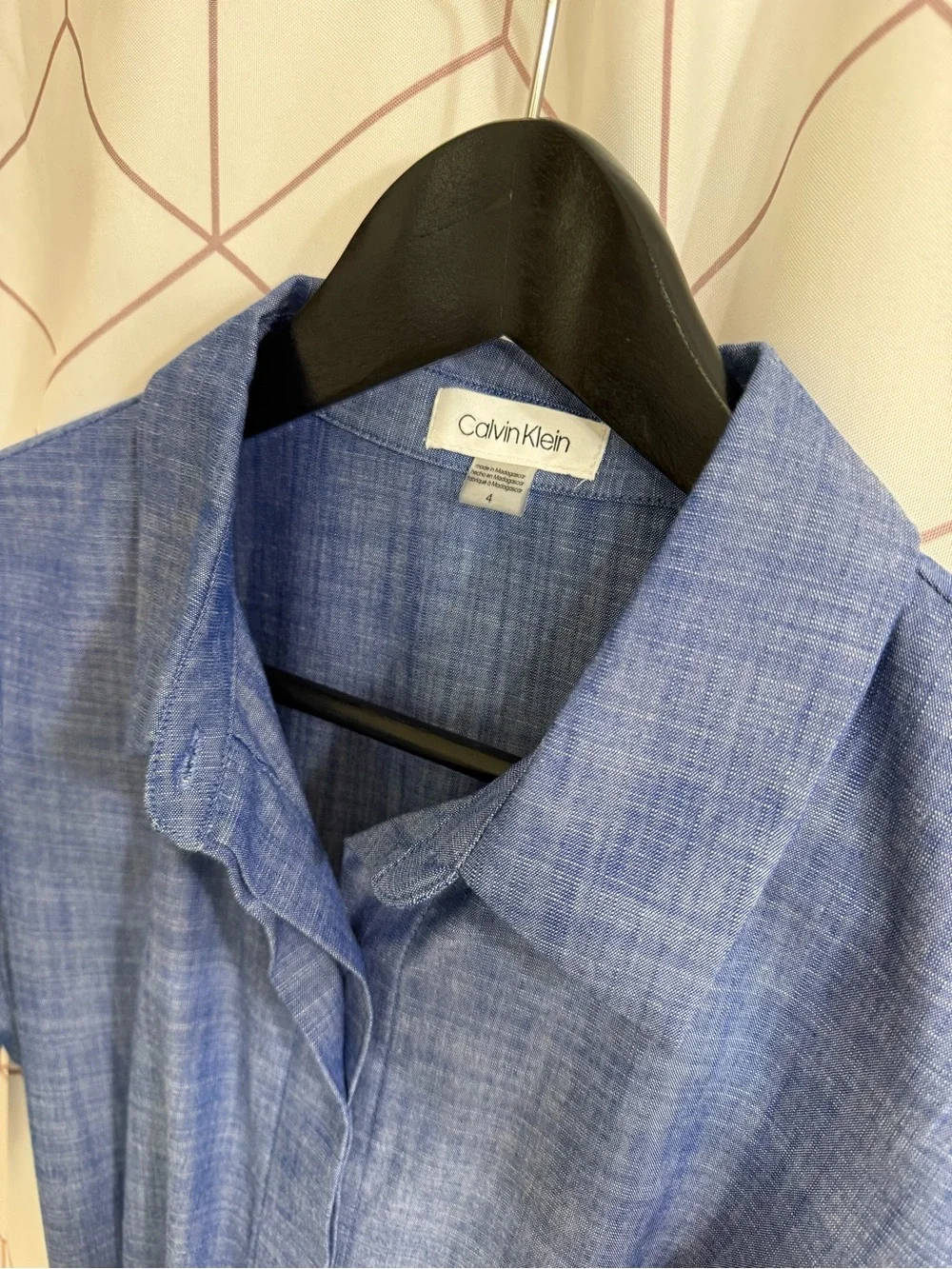 Calvin Klein Chambray Blue Midi Shirt Dress with Tie Belt and Pockets - Picture 3 of 3